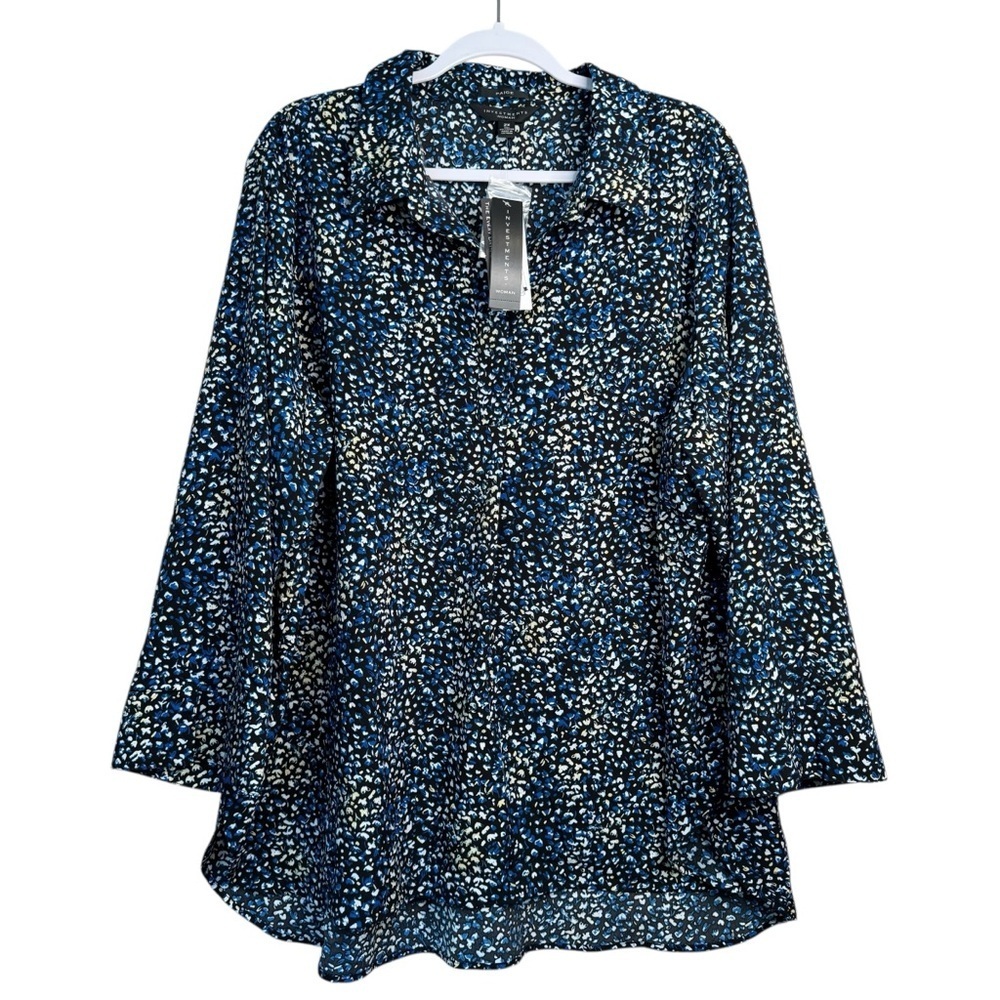 NWT Investments Black Blue Floral Paige The Every day Popover Size 2X D21